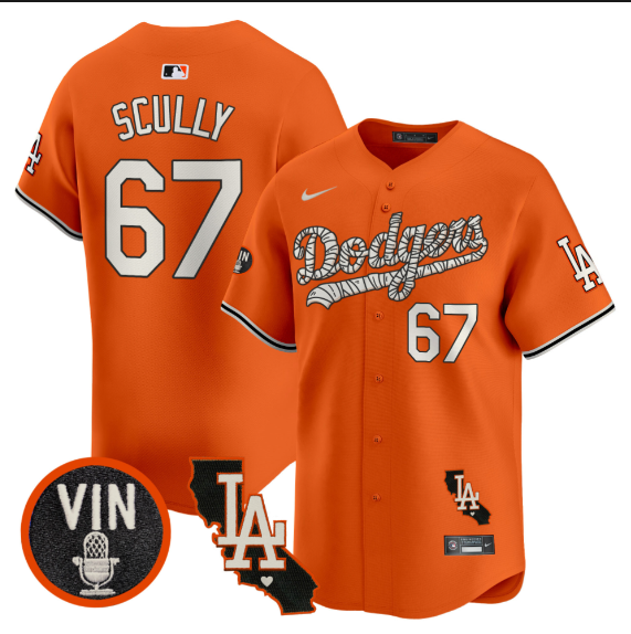 Men Los Angeles Dodgers #67 Scully 2025 orange Limited Stitched Jersey style 2->los angeles dodgers->MLB Jersey